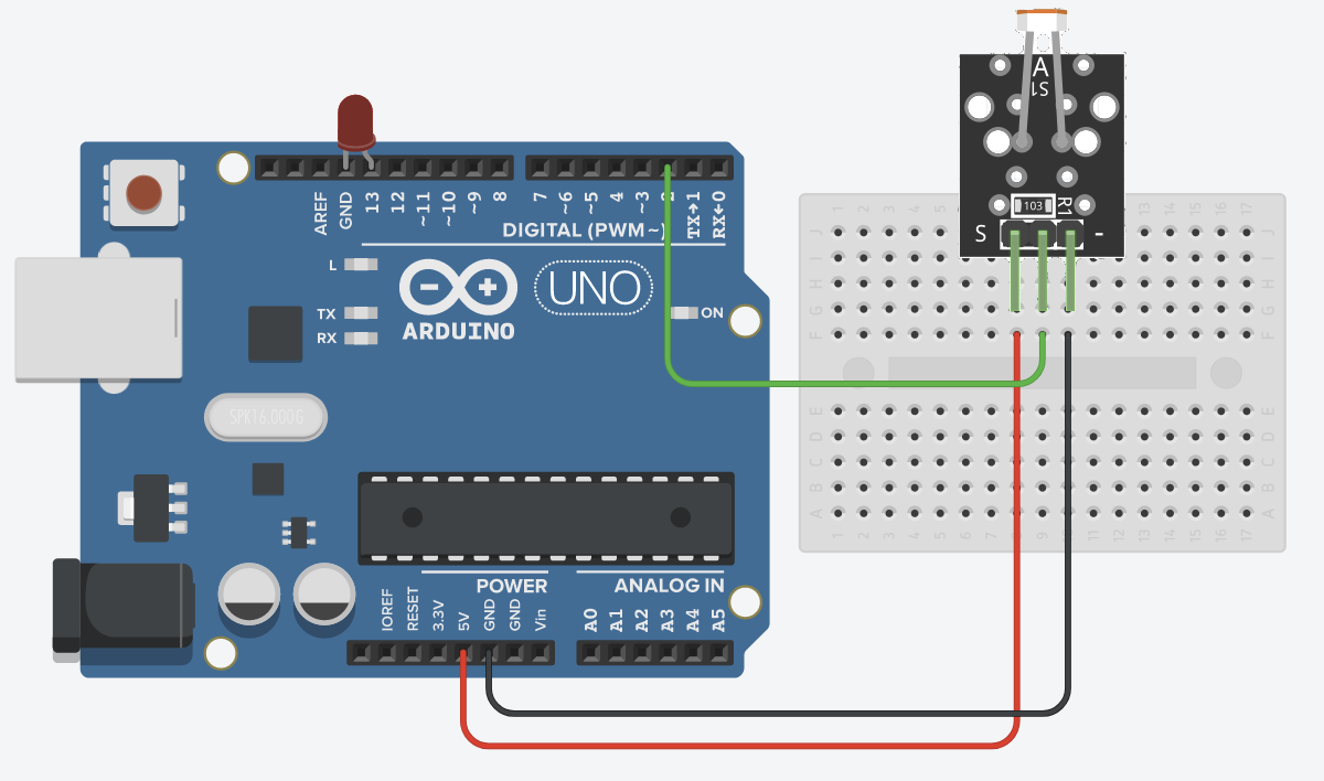 Circuit diagram of Arduino and photoresistor with digital breakout