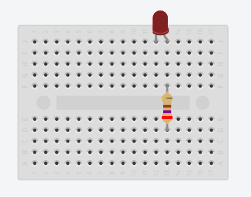 LED and resistor on breadboard