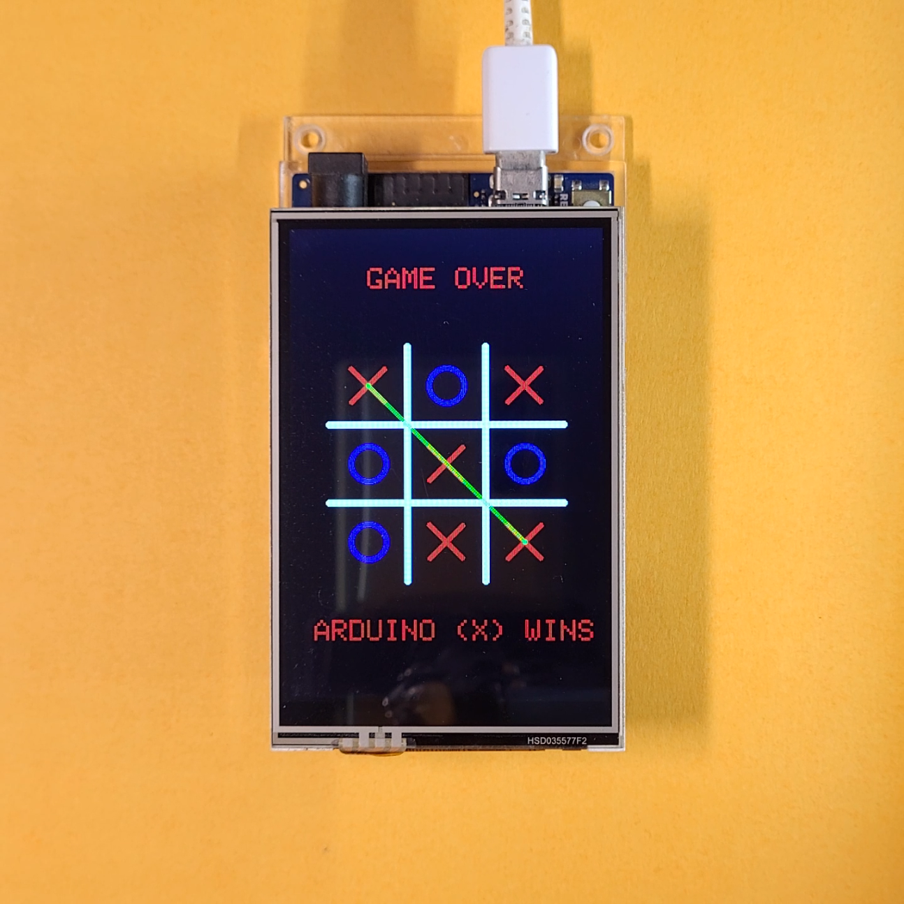 Arduino winning tic-tac-toe as X on the ILI9486 TFT LCD Shield